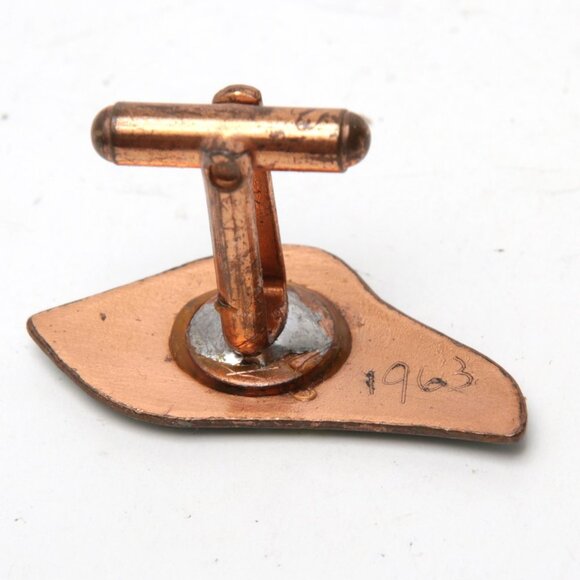 Vintage Copper Plated Enamelled Cuff Links Green Swirl 1963 Marked Casual Party - Picture 5 of 10